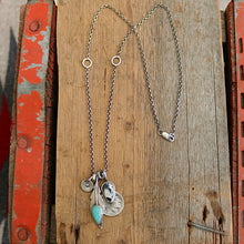 Load image into Gallery viewer, Pilot Mountain turquoise Feather + White Buffalo Nickel Pendant Reworked Necklace