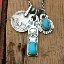 Load image into Gallery viewer, Nacozari turquoise Thunderbird Pendant + Sterling Bar Pendant Reworked Necklace
