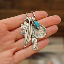 Load image into Gallery viewer, Vintage Snoopy pendant with Bandits Mine turquoise  + 1923 Nickel Reworked Necklace