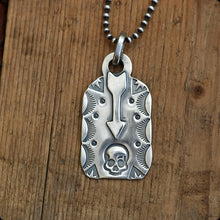 Load image into Gallery viewer, Sterling Silver Arrow + Skull Dog Tag Necklace