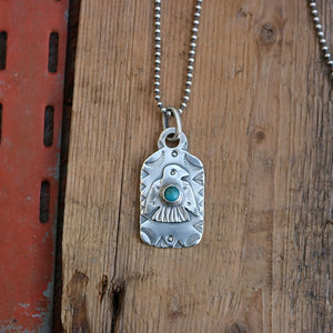 Sterling Silver Thunderbird with Cloud Mountain turquoise Dog Tag Necklace