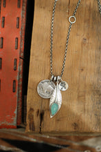 Load image into Gallery viewer, Pilot Mountain Turquoise Feather + Buffalo Nickel Reworked Necklace