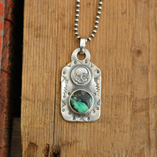Load image into Gallery viewer, Rose Emerald Variscite + Sterling Silver Skull Dog Tag Necklace
