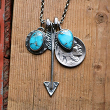 Load image into Gallery viewer, Blue Bird turquoise Pendant + Nickel Reworked Necklace