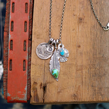 Load image into Gallery viewer, Sonoran Mountain turquoise Feather + Sierra Bella Turquoise Thunderbird Reworked Necklace