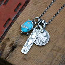 Load image into Gallery viewer, Blue Bird turquoise Pendant + Bar Pendant Reworked Necklace