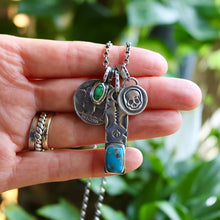 Load image into Gallery viewer, Nacozari turquoise Bar Pendant + Sterling Skull Pendant Reworked Necklace