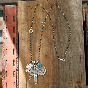 Vintage Snoopy pendant with Bandits Mine turquoise  + 1923 Nickel Reworked Necklace