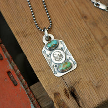 Load image into Gallery viewer, Pilot Mountain turquoise + Sterling Silver Skull Dog Tag Necklace