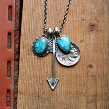 Load image into Gallery viewer, Blue Bird turquoise Pendant + Nickel Reworked Necklace