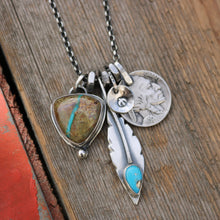 Load image into Gallery viewer, Royston Ribbon Turquoise Pendant + Sierra Bella Feather Reworked Necklace