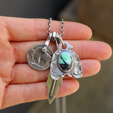 Load image into Gallery viewer, Emerald Rose Variscite Thunderbird + Feather Reworked Necklace