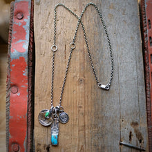 Load image into Gallery viewer, Nacozari turquoise Bar Pendant + Sterling Skull Pendant Reworked Necklace