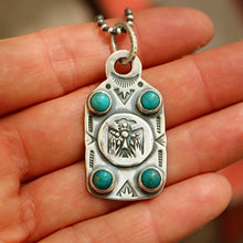Load image into Gallery viewer, Thunderbird + Cloud Mountain Turquoise Dog Tag Necklace