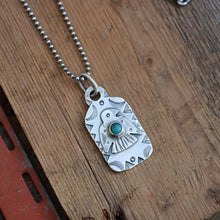 Load image into Gallery viewer, Sterling Silver Thunderbird with Cloud Mountain turquoise Dog Tag Necklace