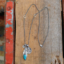 Load image into Gallery viewer, Nacozari Turquoise Feather + Nickel Reworked Necklace