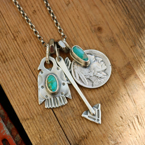 Kingman turquoise Nickel + Thunderbird Reworked Necklace