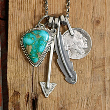 Load image into Gallery viewer, Sonoran Mountain turquoise Pendant + Feather Reworked Necklace