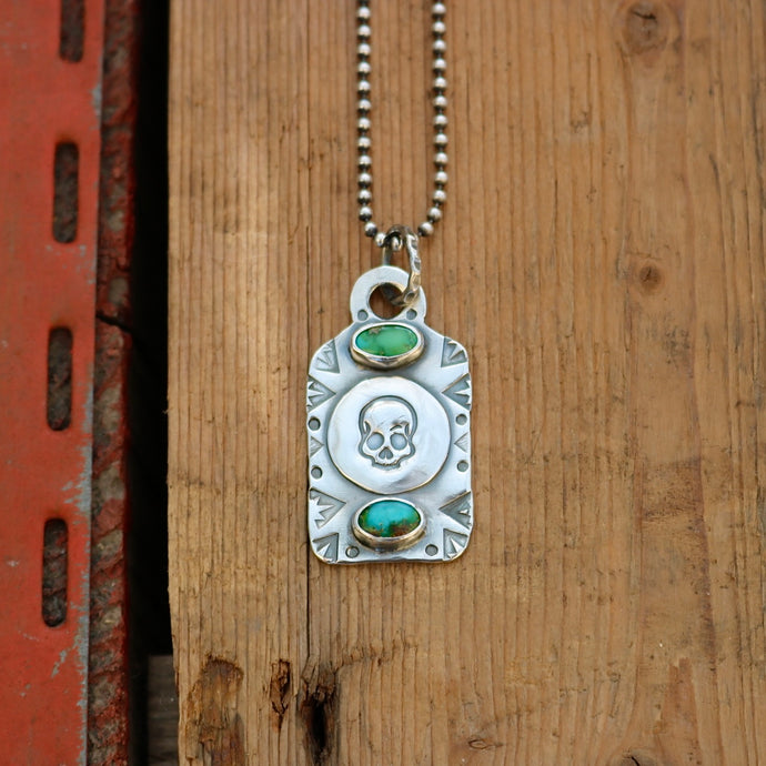 Sonoran Mountain Turquoise + Skull Dog Tag Necklace
