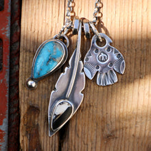 Load image into Gallery viewer, White Buffalo Feather Pendant + Sierra Bella Turquoise Pendant Reworked Necklace
