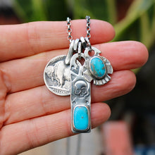 Load image into Gallery viewer, Nacozari turquoise Thunderbird Pendant + Sterling Bar Pendant Reworked Necklace