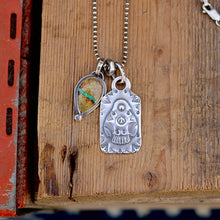 Load image into Gallery viewer, Sterling Silver Thunderbird Dog Tag + Royston Ribbon Turquoise Necklace