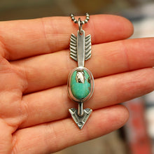 Load image into Gallery viewer, Sterling Silver + Nacozari Turquoise with Pyrite Arrow Necklace