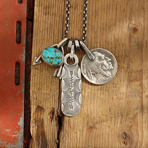 Pilot Mountain turquoise Arrow + Bar Pendant Reworked Necklace