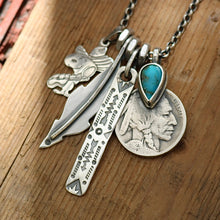 Load image into Gallery viewer, Vintage Snoopy pendant with Bandits Mine turquoise  + 1923 Nickel Reworked Necklace