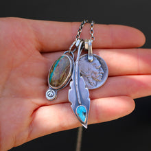 Load image into Gallery viewer, Royston Turquoise Pendant + Sierra Bella Feather Pendant Reworked Necklace