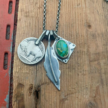 Load image into Gallery viewer, Sonoran Mountain turquoise Pendant + Feather Pendant Reworked Necklace