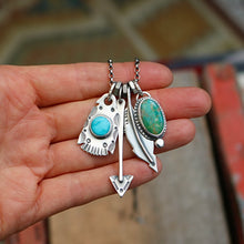 Load image into Gallery viewer, Pilot Mountain turquoise Thunderbird + Turquoise Mountain Pendant Reworked Necklace