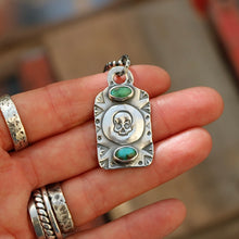 Load image into Gallery viewer, Sonoran Mountain Turquoise + Skull Dog Tag Necklace