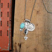 Load image into Gallery viewer, Pilot Mountain Turquoise Pendant + White Buffalo Arrow Pendant Reworked Necklace