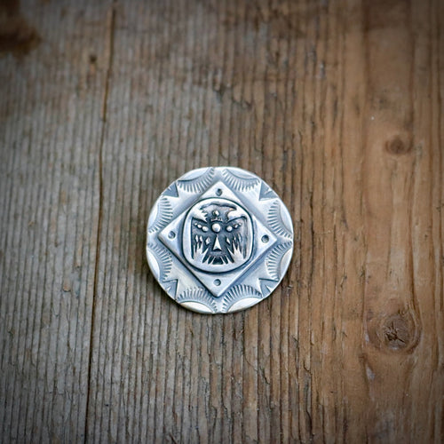 Round Sterling Silver Thunderbird Pin