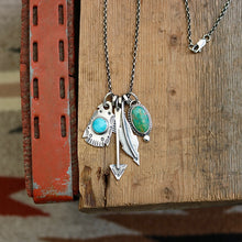 Load image into Gallery viewer, Pilot Mountain turquoise Thunderbird + Turquoise Mountain Pendant Reworked Necklace