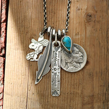 Load image into Gallery viewer, Vintage Snoopy pendant with Bandits Mine turquoise  + 1923 Nickel Reworked Necklace