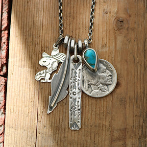 Vintage Snoopy pendant with Bandits Mine turquoise  + 1923 Nickel Reworked Necklace