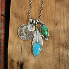 Load image into Gallery viewer, Sonoran Mountain Turquoise Pendant + Nacozari Feather Pendant Reworked Necklace