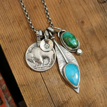 Load image into Gallery viewer, Sonoran Mountain Turquoise Pendant + Nacozari Feather Pendant Reworked Necklace