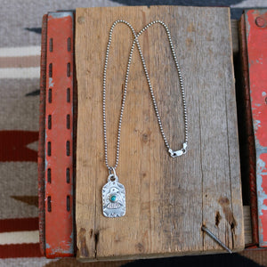 Sterling Silver Thunderbird with Cloud Mountain turquoise Dog Tag Necklace