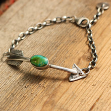 Load image into Gallery viewer, Sterling silver Arrow + Sonoran Mountain Turquoise Bracelet