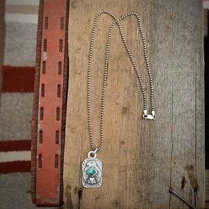 Sterling Silver Thunderbird with Bandits Mine turquoise Dog Tag Necklace