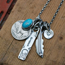 Load image into Gallery viewer, Nacozari turquoise + Buffalo Nickel with Bar Pendant Reworked Necklace