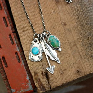 Pilot Mountain turquoise Thunderbird + Turquoise Mountain Pendant Reworked Necklace
