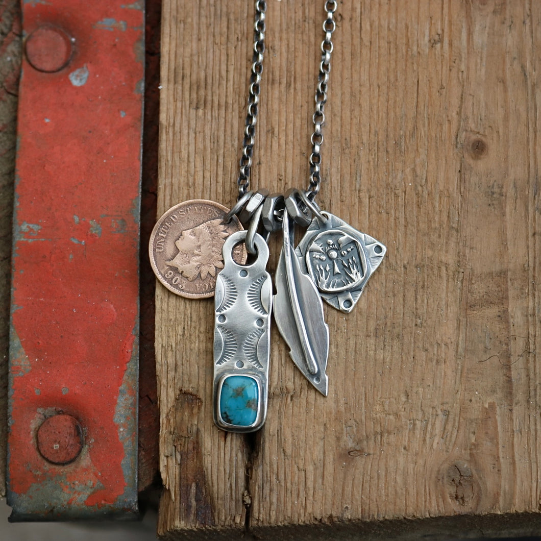 Bandits Mine turquoise bar pendant + thunderbird Reworked Necklace