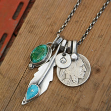 Load image into Gallery viewer, Sonoran Mountain Turquoise Pendant + Sierra Bella Turquoise Feather Pendant Reworked Necklace