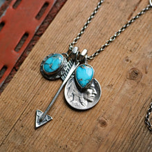 Load image into Gallery viewer, Blue Bird turquoise Pendant + Nickel Reworked Necklace