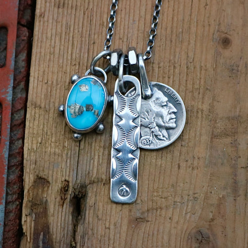 Blue Bird turquoise Pendant + Bar Pendant Reworked Necklace