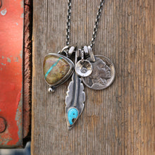Load image into Gallery viewer, Royston Ribbon Turquoise Pendant + Sierra Bella Feather Reworked Necklace